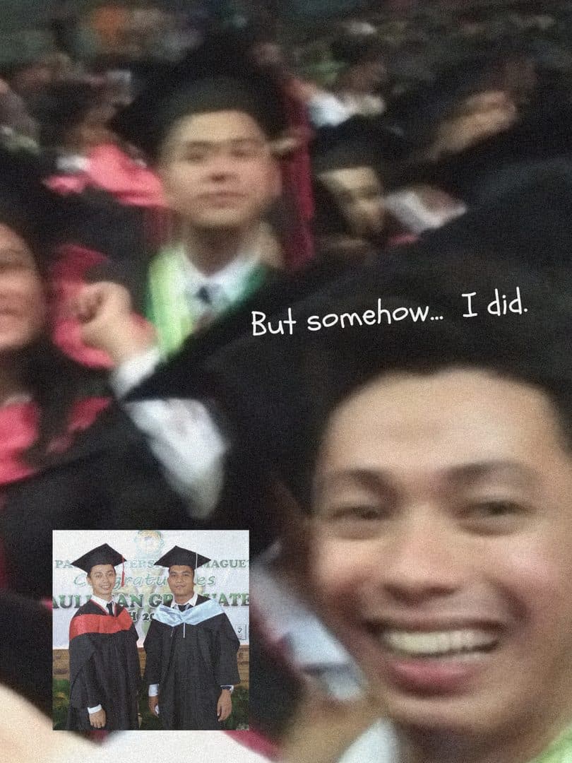 Godfrey at his college graduation, with an inset photo of him in cap and gown